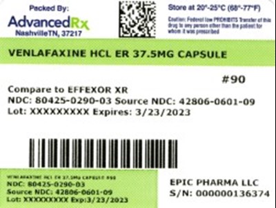 Venlafazine HCL ER 80425-0290-03.jpg label 3 - Venlafazine HCL ER 80425 0290 03